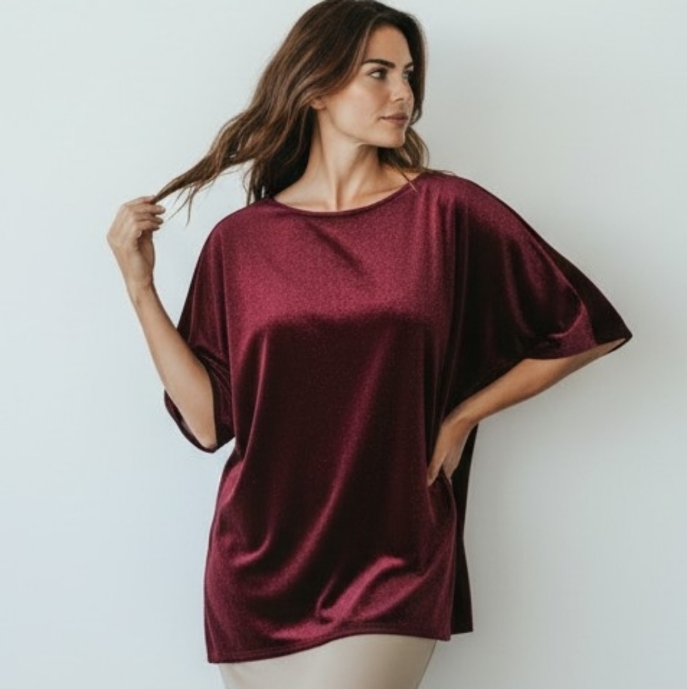 BLUMIN Burgundy Velvet Dolman Top Small Oversized Shimmer Blouse NWT
